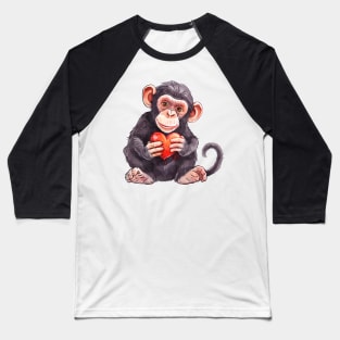 Valentine Chimpanzee Holding Heart Baseball T-Shirt